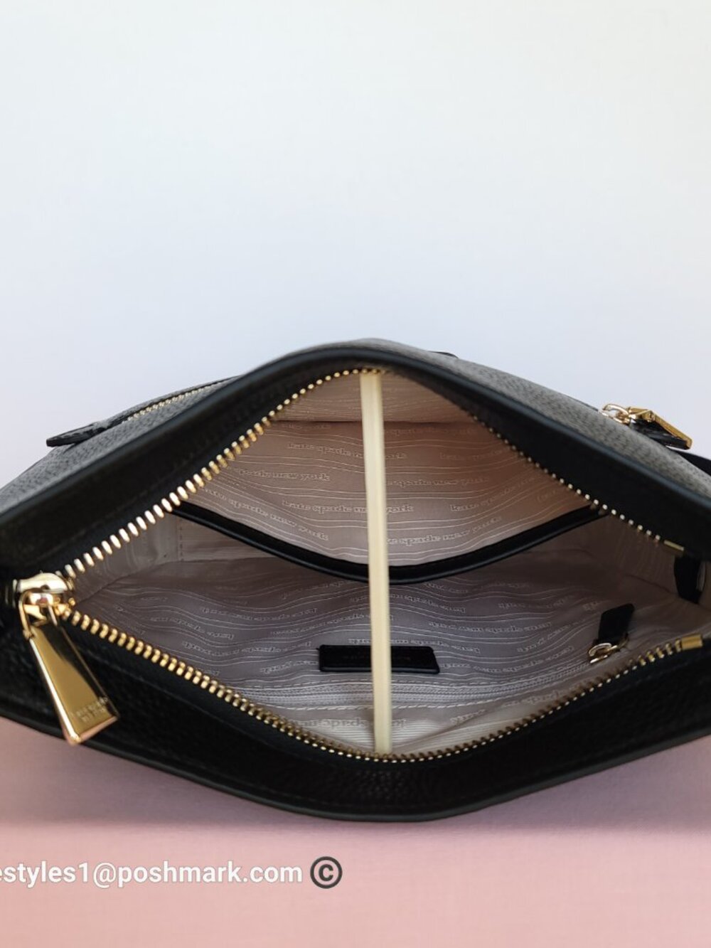 KATE SPADE Hudson Pebbled Leather Messenger Crossbody Bag- Black color⭐ - Picture 15 of 16